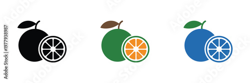 Orange slice shape vector set showing grapefruit, mandarin, and citrus elements in black silhouette style for summer promotions, healthy living, and food design concept.
