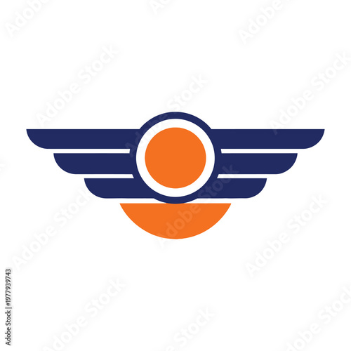 navy blue and orange winged logo symbol with white circle