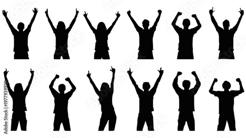 People Silhouettes With Raised Arms.