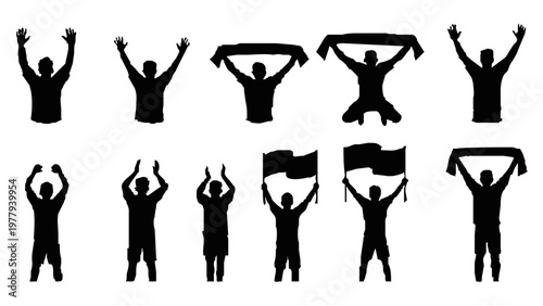 Black silhouettes of people celebrating.