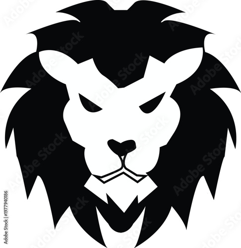 Bold Black and White Lion Head Logo, Emblematic of Strength and Royalty