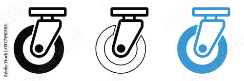 Modern caster wheel icon vector showing smooth mobility, cart trolley design, and wheel symbol isolated on white background for web, mobile, and product design concept.