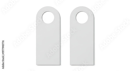 Two silver door hangers isolated on white background minimalist design for hotel or room service