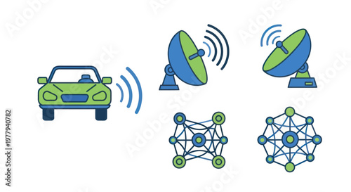 Self-driving car connected to satellite and neural networks, autonomous driving concept