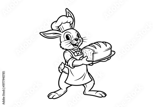 Cartoon Rabbit Chef Holding Freshly Baked Bread Loaf.
