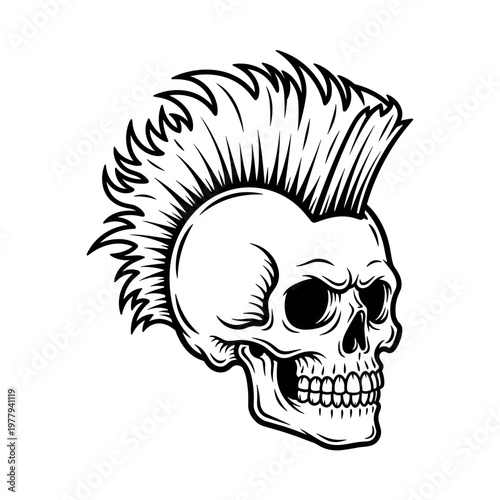 Punk Rock Skull with Mohawk Hairstyle Illustration.