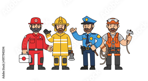 Collection of Diverse First Responders and Public Service Professionals Representing Safety and Community