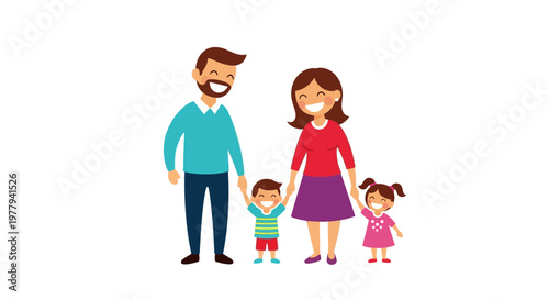 Happy Family Holding Hands, A Cheerful Illustration of a Mother, Father, and Two Children Together