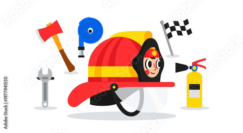 Illustrative Representation of Firefighting Equipment and Safety Tools for Emergency Services and Protection