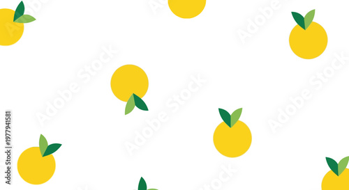 Abstract seamless pattern with yellow citrus fruits and green leaves on a white background, perfect for summer designs