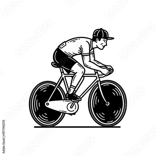 Vintage Style Cyclist Riding a Racing Bicycle.