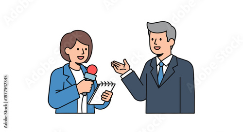 Professional journalist conducting a dynamic media interview with an expert speaker, capturing essential insights for public communication