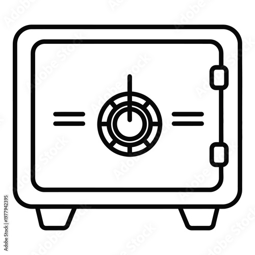 Simple line art illustration of a safe box with dial  secure storage container icon