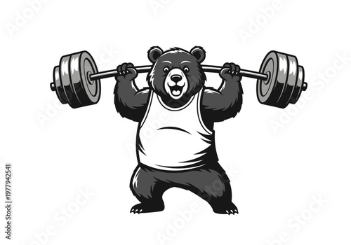 Strong Bear Lifting Weights in Gym.