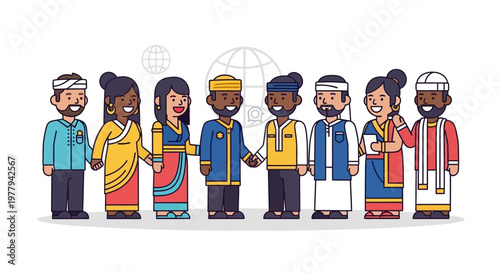 Diverse group of people of different ethnicities and cultures holding hands in unity and harmony around the world