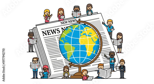 Global News and Diverse People Reading Newspapers Around the World
