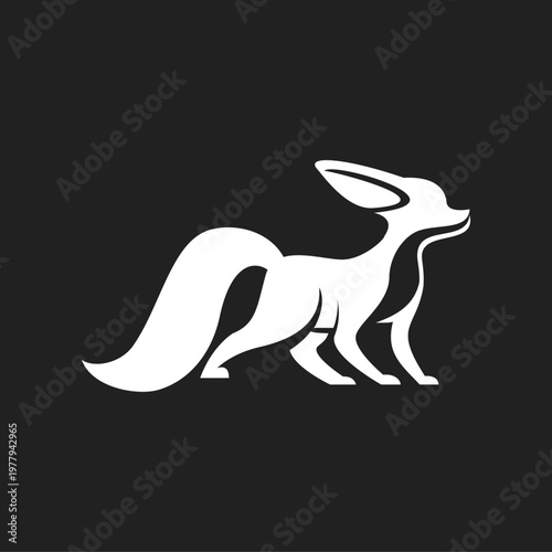 Minimalist Fennec Fox Silhouette Logo Design on Black Background