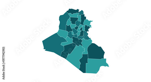 Abstract teal green map of iraq divided into regions showing administrative borders on a white background vector