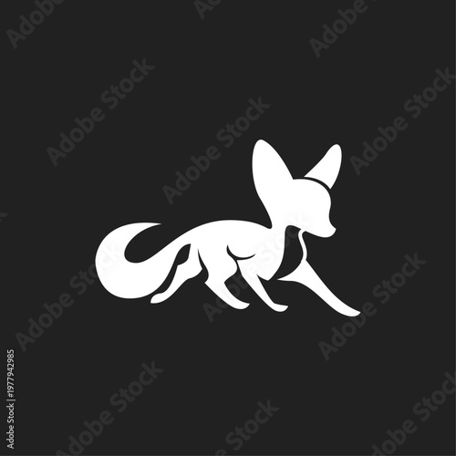 Stylized White Fennec Fox Silhouette Logo on Black Background