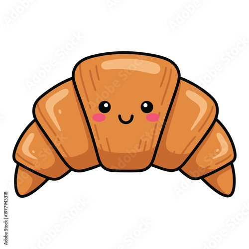 Cartoon illustration of smiling croissant with rosy cheeks and shiny surface icon