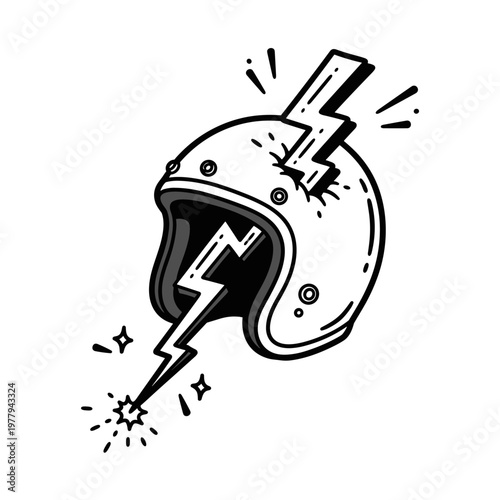 Motorcycle Helmet with Lightning Bolt Symbol.