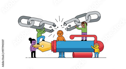 Collaborative creativity Diverse team breaking free from old constraints with a powerful writing tool to forge new connections