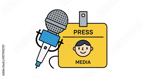 Microphone and Press Pass Symbolizing Journalism, Media, and News Reporting Essentials