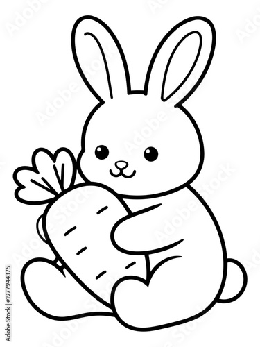 Joyful Bunny with Carrot: This charming illustration depicts a sweet bunny cradling a large carrot, conveying a feeling of innocence and freshness. 