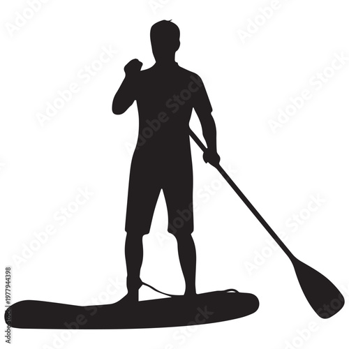 Stand up paddle boarder silhouette for water sports and summer recreation