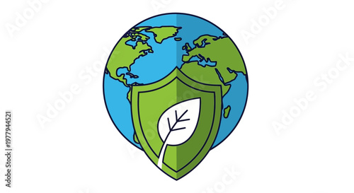 Earth protection and environmental sustainability concept with shield and leaf.