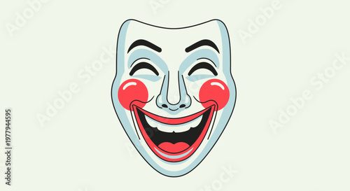 A classic theater mask displaying exaggerated joy and laughter.