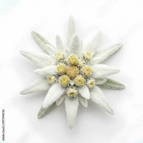 Closeup of a beautiful Edelweiss flower on a white background 7.