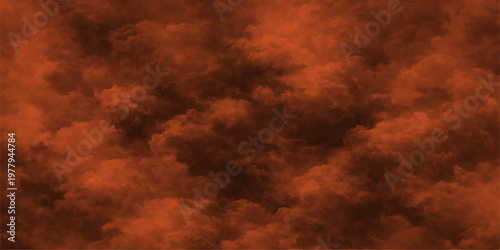 Abstract a dramatic and imposing display of atmospheric clouds, rendered in a rich and evocative palette of fiery orange and deep sepia tones. 