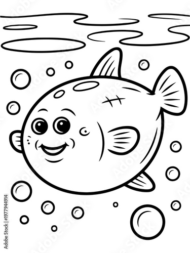 Cartoon Fish in the Deep: A delightful illustration of a cartoon fish, its jovial expression hinting at the wonders of the deep sea, as it floats amongst the bubbles.