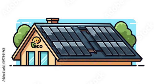 Eco house with solar panels on the roof for sustainable energy