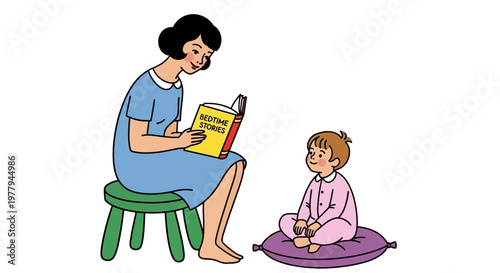 A mother reads a bedtime story to her child, fostering a love of reading and bedtime routines