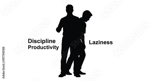 Conceptual vector illustration portraying the clear opposition between disciplined work ethic and the detrimental consequences of laziness for personal success and efficiency.