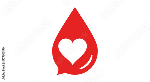 Red drop with heart symbol inside, representing blood donation and care.