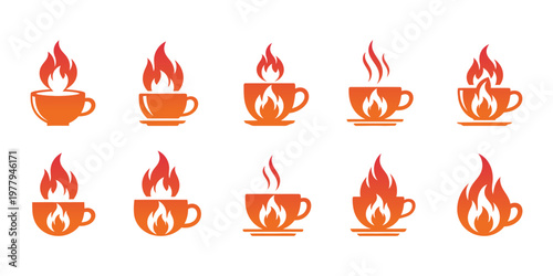 coffee and fire logo design collection illustration