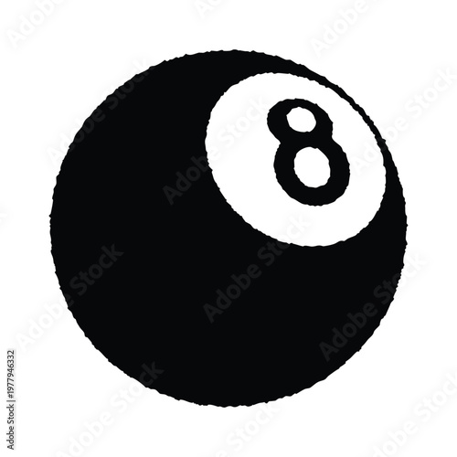 Vintage grunge illustration of billiard ball number 8 black and white vector style