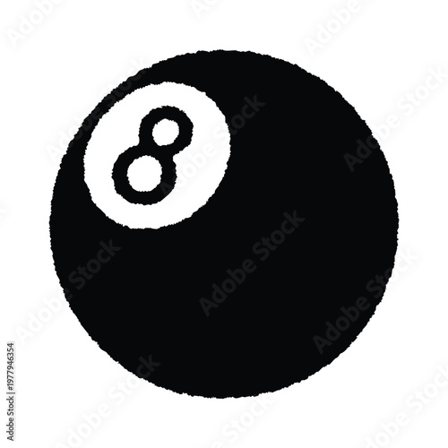 Vintage grunge illustration of billiard ball number 8 black and white vector style