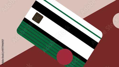 Credit card floats above a geometric surface representing secure financial transactions.