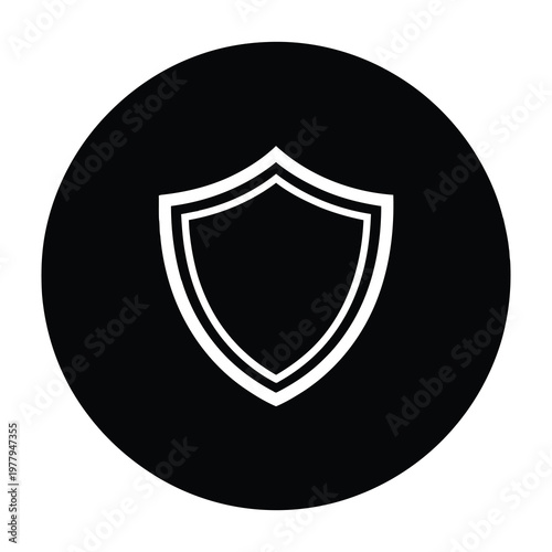 Shield icon symbol protection security concept white outline on black circle background