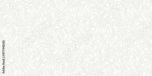 Seamless elegant beige floral pattern with delicate botanical leaves on a light background, ideal for wallpaper or textile design.
