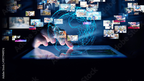 Hand using smartphone connecting, Network of business concept.