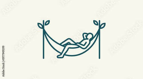 Minimalist Line Art of Person Relaxing in a Hammock