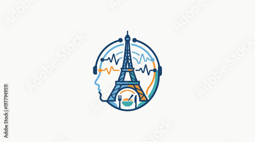 Abstract Logo Combining Paris Food and Sound Elements