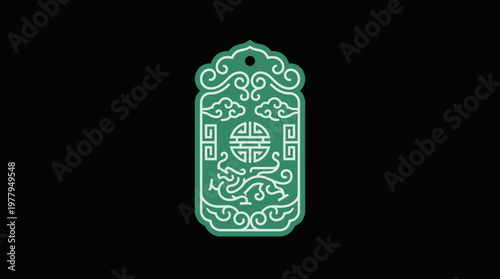Jade Pendant with Chinese Ornament on Black Background