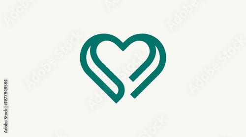 Minimalist Emerald Green Heart Logo on Cream Background
