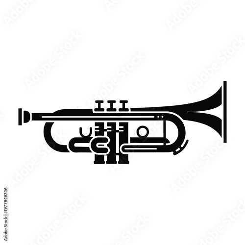 Black trumpet musical instrument silhouette on white background